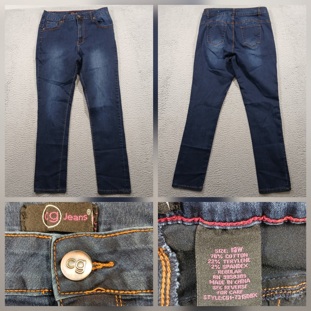 CG Jeans Women's Plus Size 18W Dark Wash Slim Straight Denim Stretch EUC‎